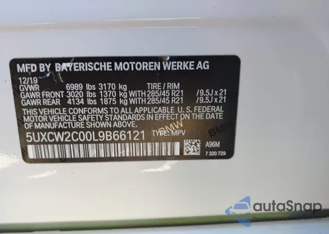 2020 BMW X7 xDrive40I z USA, uszkodzony, nr VIN 5UXCW2C00L9B66121